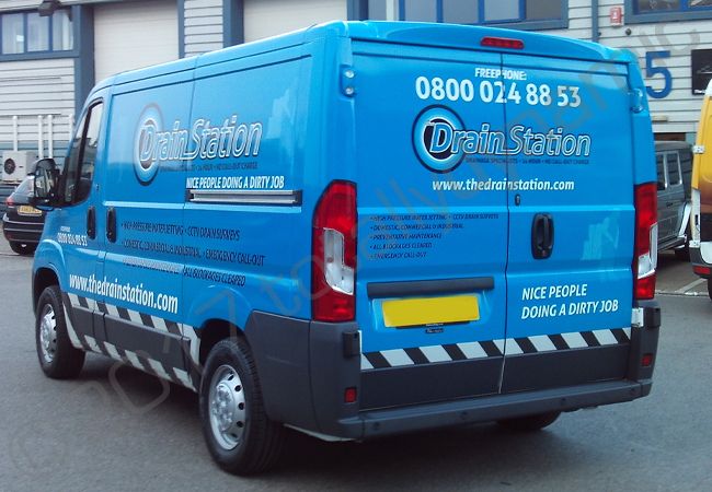 Peugeot Boxer van fully vinyl wrapped for the Drain Station