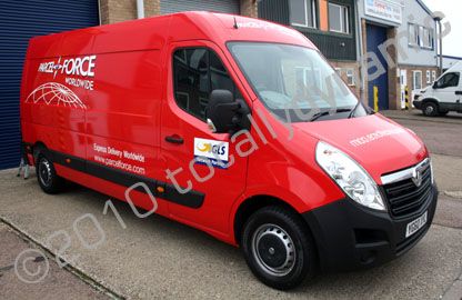 Vauxhall Movano wrapped red plus graphics for Parcel Force by Totally Dynamic Norfolk