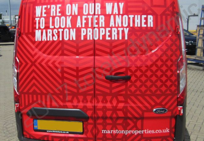 Ford Transit van vinyl wrapped for Marston Properties
