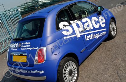 Fiat 500 wrapped in matt blue with gloss white graphics by Totally Dynamic North London