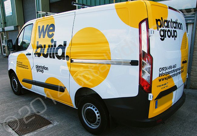 Ford Transit van fully wrapped in a printed vehicle wrap design by Totally Dynamic Leeds