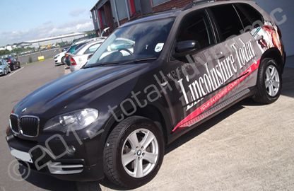 BMW X5 wrapped in printed promotional design by Totally Dynamic Lincolnshire