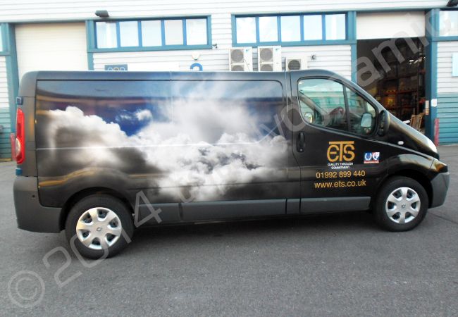 Renault Trafic fully vinyl wrapped in a printed van wrap design for ETS by Totally Dynamic North London