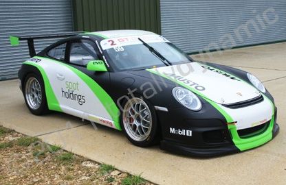 Porsche GT3 Racing car wrapped matte black, matte white and matte lime green with reflective logos by Totally Dynamic Norfolk