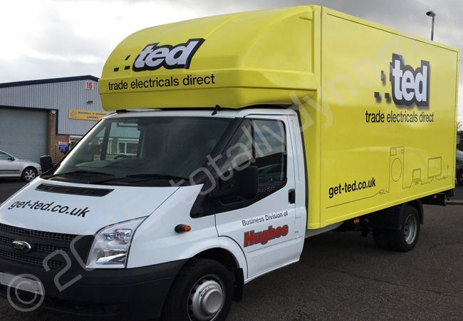 Ford Transit box van vinyl wrapped for TED in a printed van wrap design by Totally Dynamic Norfolk
