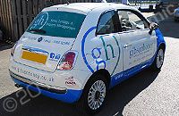 Fiat 500 part-wrapped in gloss blue with vinyl cut graphics by Totally Dynamic North London