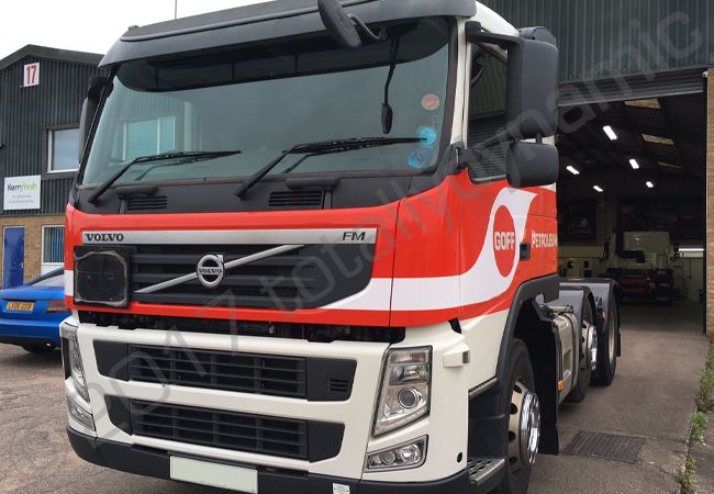 Volvo FM lorry cab vinyl wrapped for Goff Petroleum