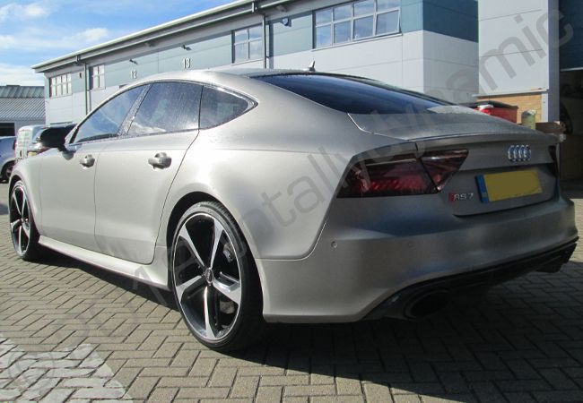 Audi RS7 wrapped in a brushed metallic silver car wrap