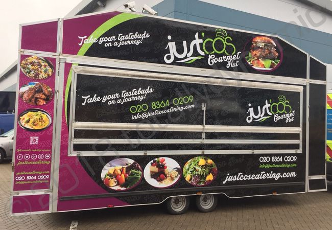 Catering Trailer fully vinyl wrapped for Just Cos Catering