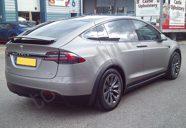 Tesla Model X fully wrapped in a matt aluminium grey car wrap