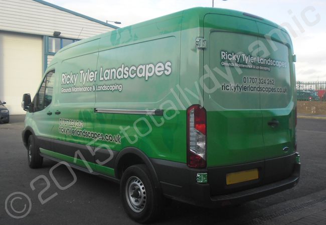 Ford Transit van fully wrapped for Ricky Tyler Landscapes in a printed vinyl vehicle wrap design by Totally Dynamic North London