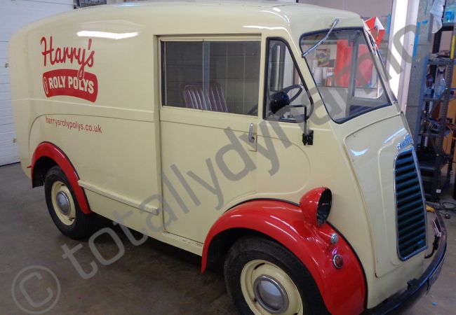Vintage Morris J-Type re-branded for Harry's Roly Poly's