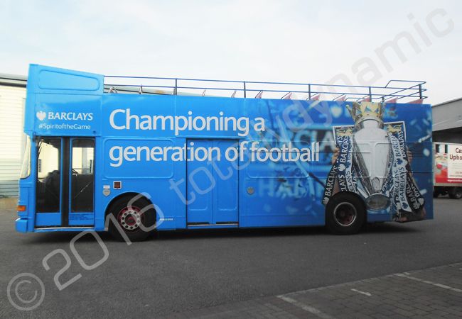 Open top bus vinyl wrapped for Barclays & Leicester City FC