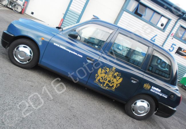 Taxi cab fully vinyl wrapped for the London Stock Exchange