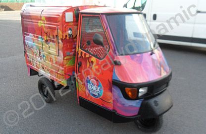 Piaggio Ape fully wrapped in printed design by Totally Dynamic North London