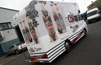Modified van made to look like a London Routemaster Bus wrapped in printed design by Totally Dynamic North London