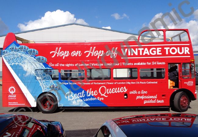 Vintage Bus fully vinyl wrapped to promote the London Eye