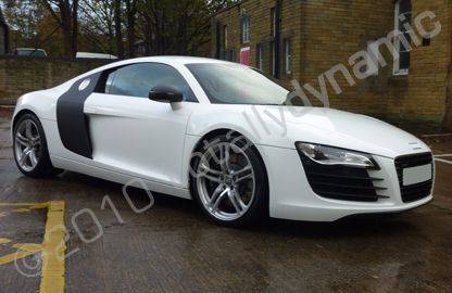 Audi R8 wrapped gloss white with carbon fibre detail by Totally Dynamic Leeds/Bradford