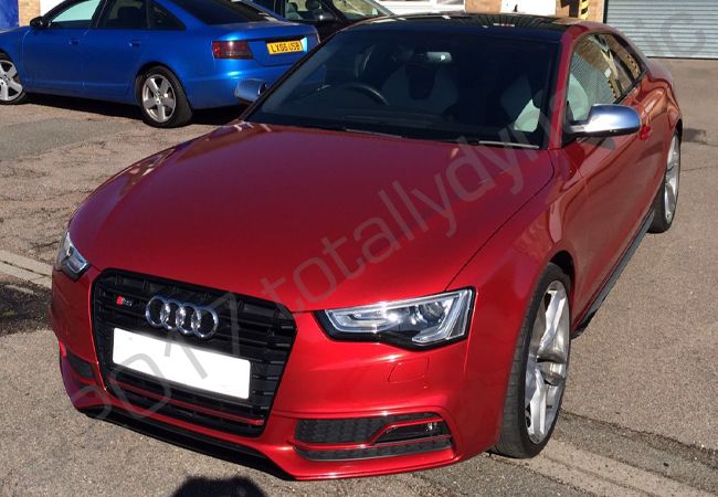 Audi S5 fully vinyl wrapped in a True Blood Red car wrap