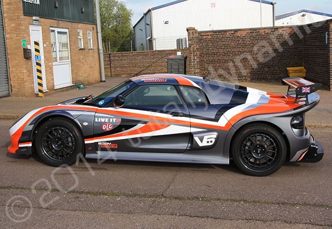 Noble M12 vinyl wrapped in a printed motorsport design by Totally Dynamic Norfolk