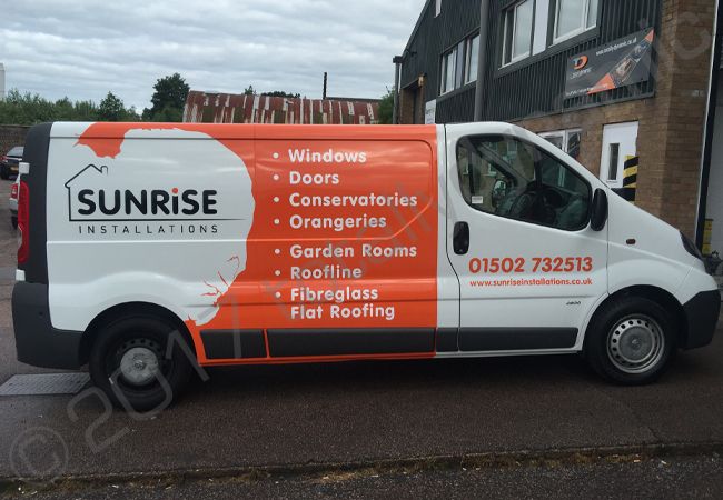 Vauxhall Vivaro van vinyl wrapped for Sunrise Installations