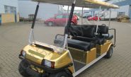 Golf buggy vinyl wrapped for Mansion Lion Hotel in a gold chrome wrap