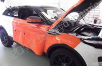 Range Rover Evoque wrapped in gloss orange vinyl by Totally Dynamic Lincolnshire