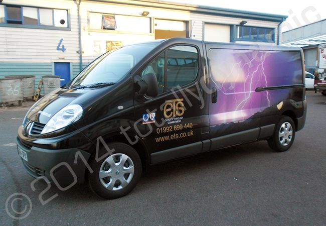 Renault Trafic fully vinyl wrapped in a printed van wrap design for ETS by Totally Dynamic North London