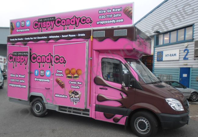 Mercedes Sprinter van vinyl wrapped for Crispy Candy Co