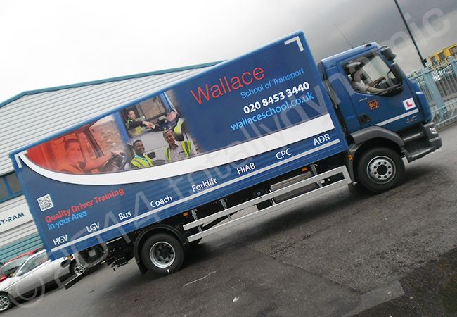 DAF lorry cab and box trailer fully vinyl wrapped in a printed lorry wrap design by Totally Dynamic North London