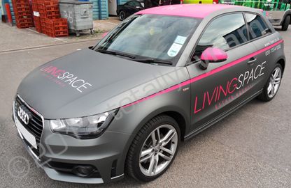 Fleet of Audi A1s wrapped in matt metallic grey and matte magenta by Totally Dynamic North London