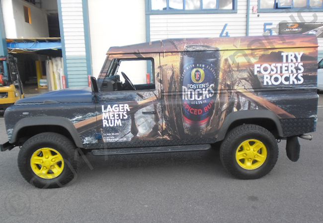Land Rover Defender vinyl wrapped for Fosters Rocks