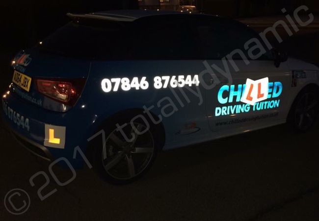 Audi A1 for Chilled Driving Tuition with reflective vinyl lettering