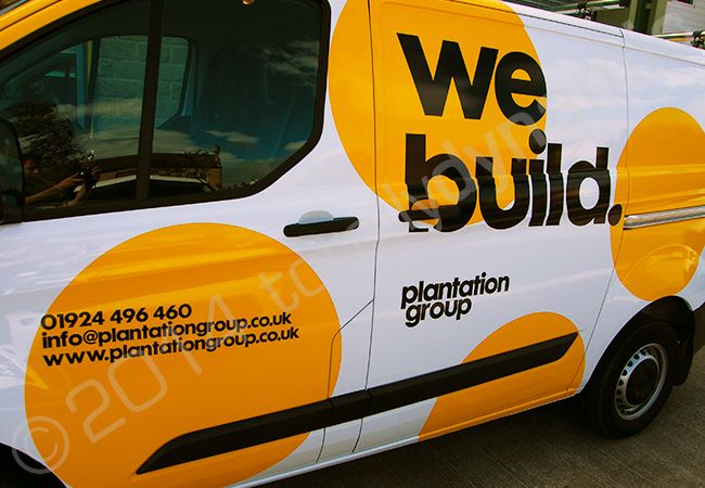 Ford Transit van fully wrapped in a printed vehicle wrap design by Totally Dynamic Leeds
