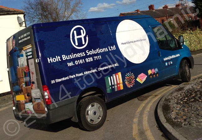 Ford Transit fully wrapped in a printed vinyl wrap design for Holt Business Solutions by Totally Dynamic Manchester