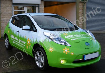 Nissan Leaf wrapped in full colour design for ASDA by Totally Dynamic Leeds