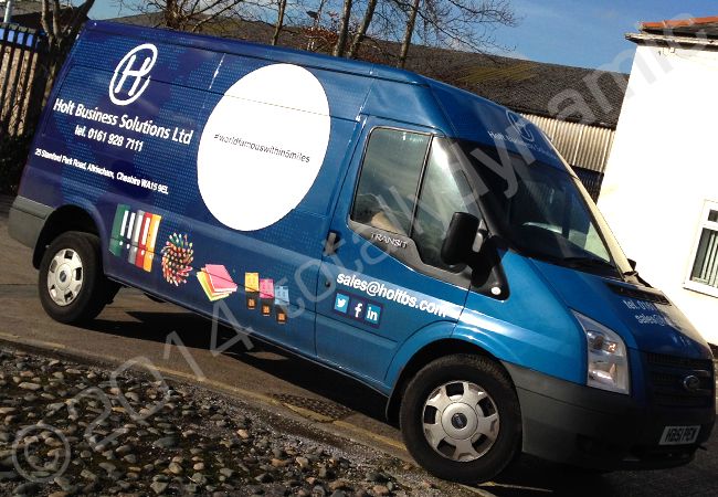 Ford Transit fully wrapped in a printed vinyl wrap design for Holt Business Solutions by Totally Dynamic Manchester