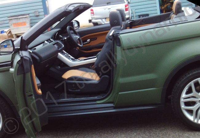 Range Rover Evoque convertible vinyl wrapped in a matt khaki car wrap