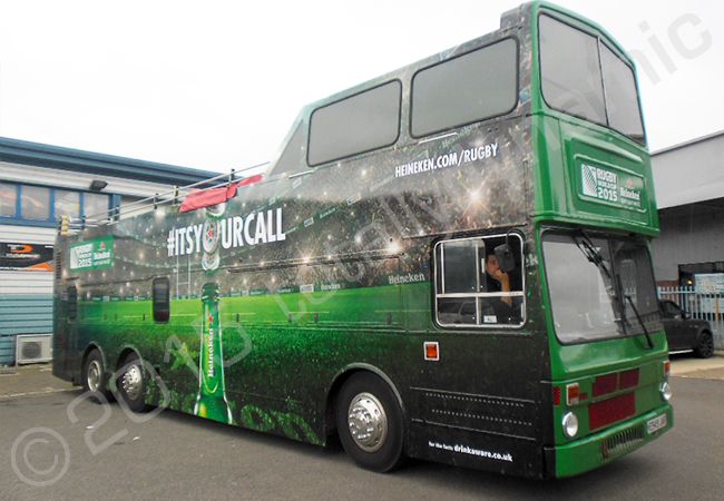 Rugby World Cup 2015 open top bus vinyl wrapped in a printed bus wrap design by Totally Dynamic North London