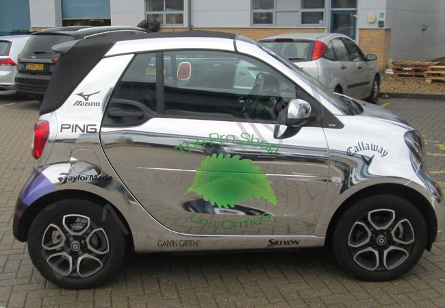 Smart car in a chrome vinyl car wrap for The Pro Golf Shop Jersey
