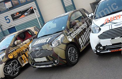 Aston Martin Cygnet fleet wrapped in printed vinyl designs by Totally Dynamic North London