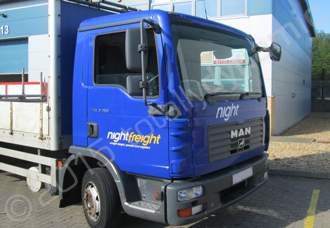 MAN TGL lorry cab vinyl wrapped for Blaze Scaffolding