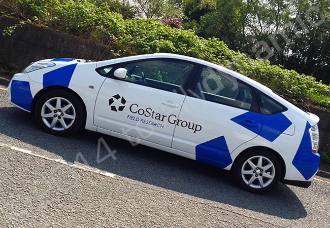 Toyota Prius fleet fully vinyl wrapped in a printed vehicle wrap design by Totally Dynamic Manchester