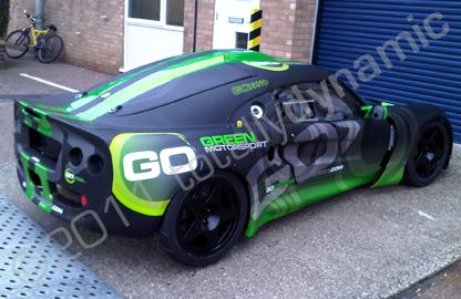 Lotus Elise wrapped in matt printed wrap and green chrome by Totally Dynamic Norfolk