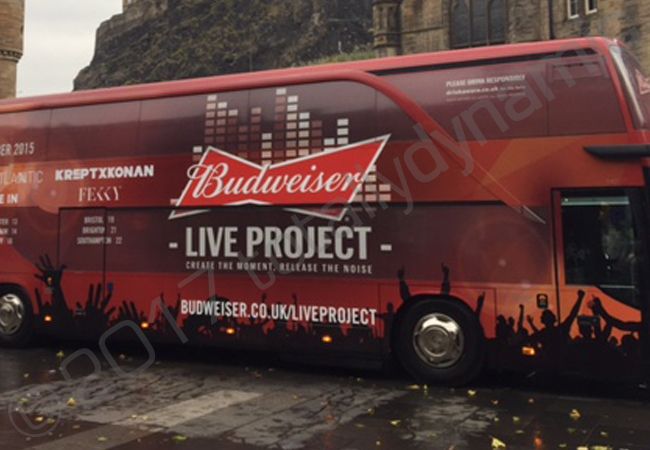 Coach fully vinyl wrapped for Budweiser