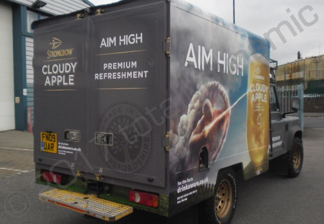 Modified Land Rover Defender vinyl wrapped for Strongbow