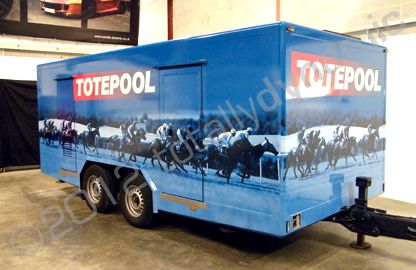 Large trailer fully vinyl wrapped in printed design by Totally Dynamic Leeds