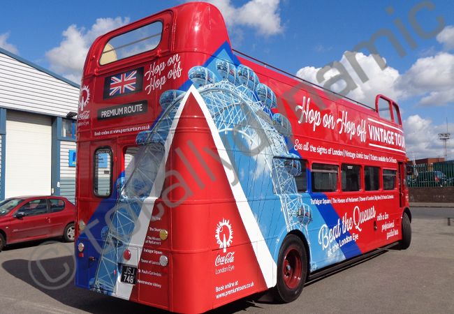 Vintage Bus fully vinyl wrapped to promote the London Eye