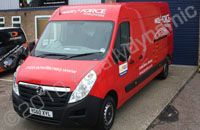 Vauxhall Movano wrapped red plus graphics for Parcel Force by Totally Dynamic Norfolk