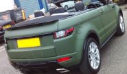 Range Rover Evoque convertible vinyl wrapped in a matt khaki car wrap